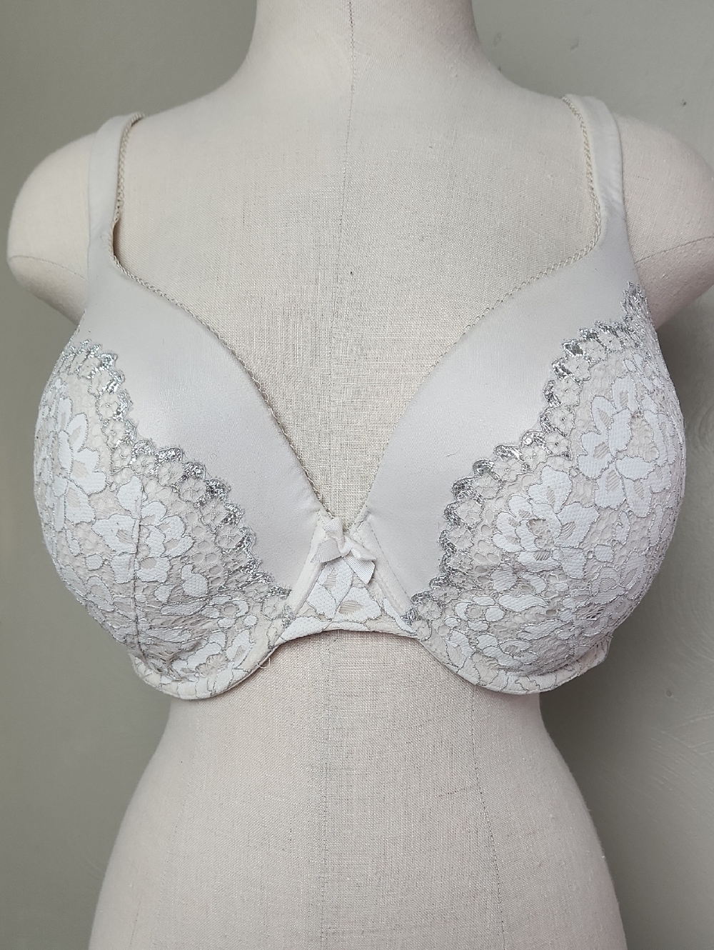 VS Lined Perfect Coverage Padded Bra - Convertible, White Silver Lace 36DDD 36F